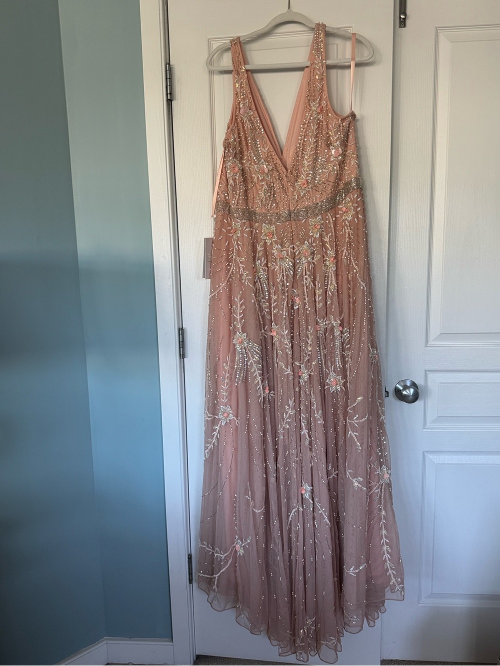 Mac Duggal Blush Pink Embellished V-Neck Maxi Dress A5215 - Picture 2 of 5